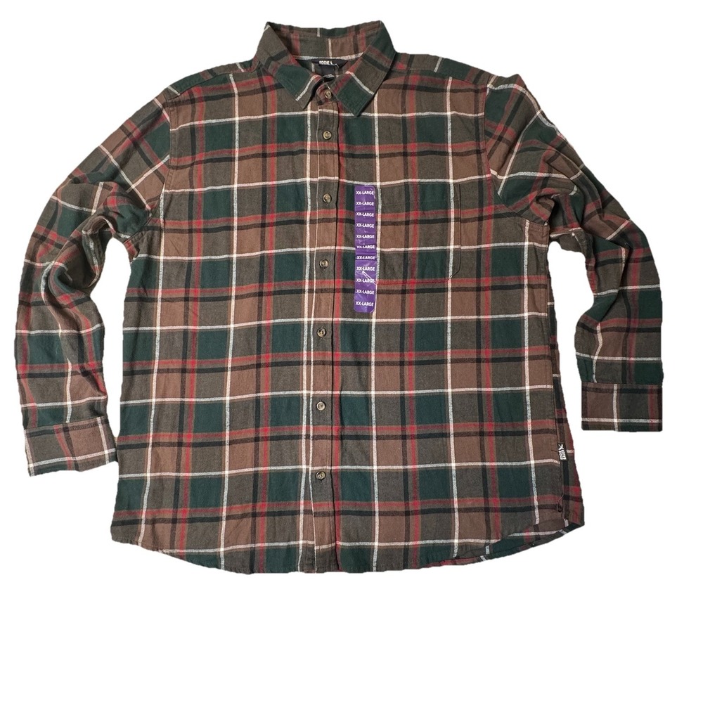NEW Eddie Bauer Men's LS  Cotton Flannel Shirt Mocha Overland Plaid Size 2XL NWT